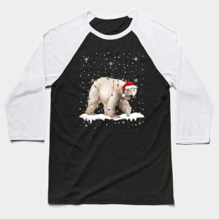 Santa Polar Bear Christmas Lights Animals Lover Baseball T-Shirt